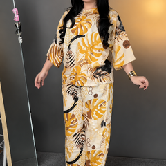 Yellow Printed Rayon Co-Ord Set for Women