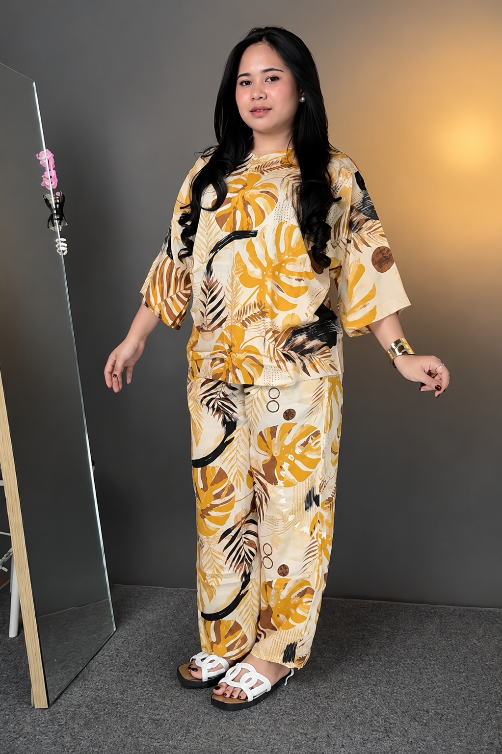 Yellow Printed Rayon Co-Ord Set for Women