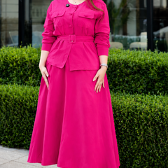 Women's Rayon Co-Ord Set with Belt - Pink