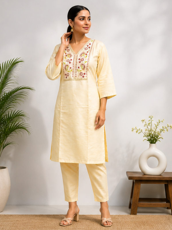 Cream Embroidered Co-Ord Set