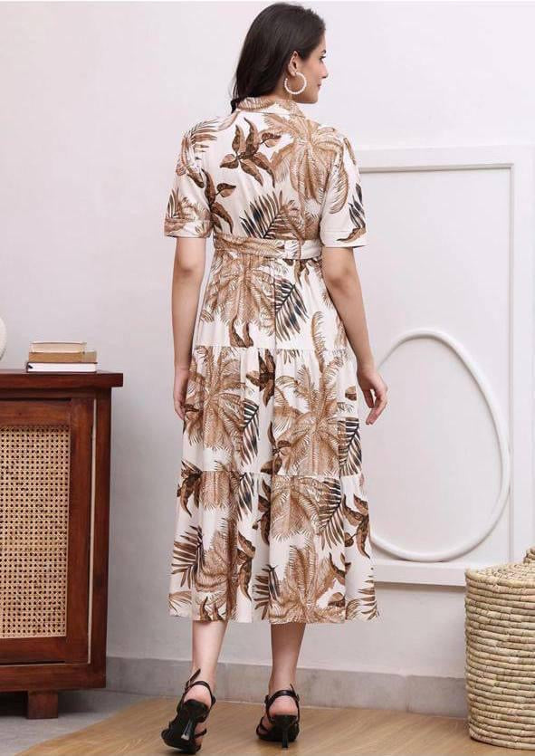Chandramukhi Printed Rayon Slub Belted Maxi Dress