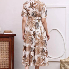 Chandramukhi Printed Rayon Slub Belted Maxi Dress