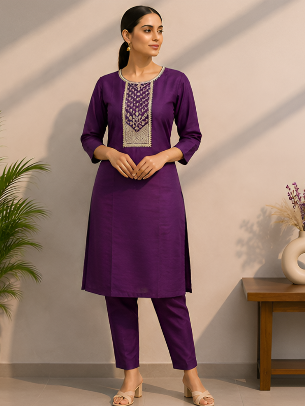 Purple Embroidered Co-Ord Set
