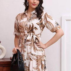 Chandramukhi Printed Rayon Slub Belted Maxi Dress