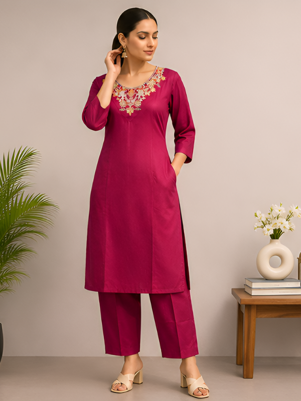 Wine Embroidered Co-Ord Set
