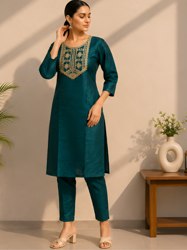 Teal Embroidered Co-Ord Set