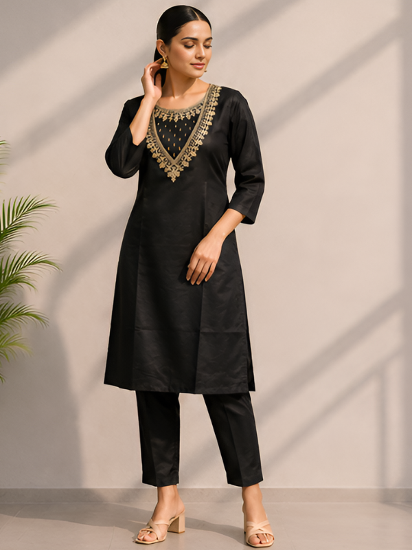 Black Embroidered Co-Ord Set