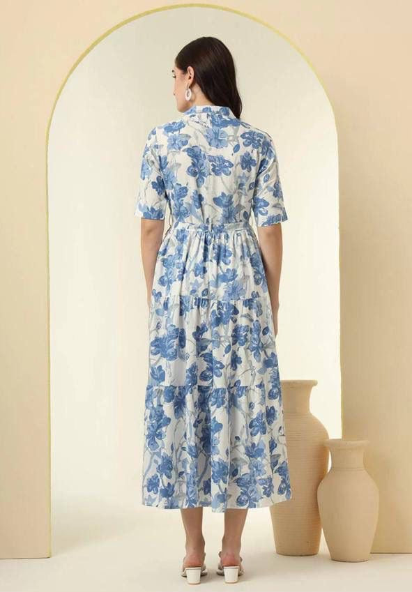 Chandramukhi Printed Rayon Slub Belted Maxi Dress