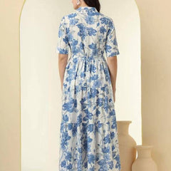 Chandramukhi Printed Rayon Slub Belted Maxi Dress