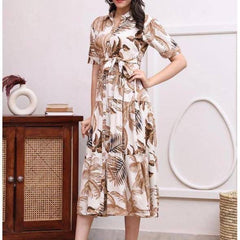 Chandramukhi Printed Rayon Slub Belted Maxi Dress