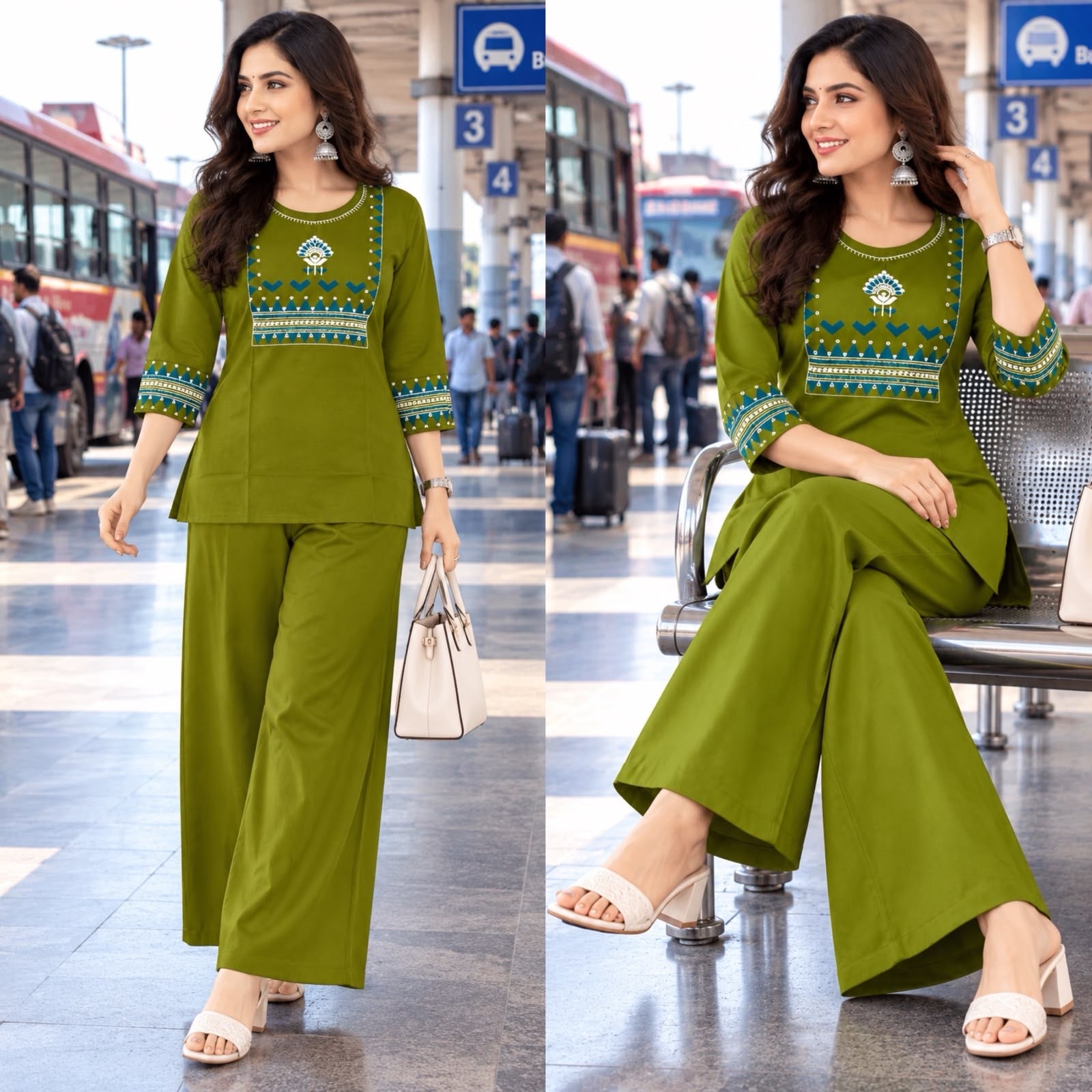 Premium Cotton Mirror Embroidered Co-Ord Set for Women
