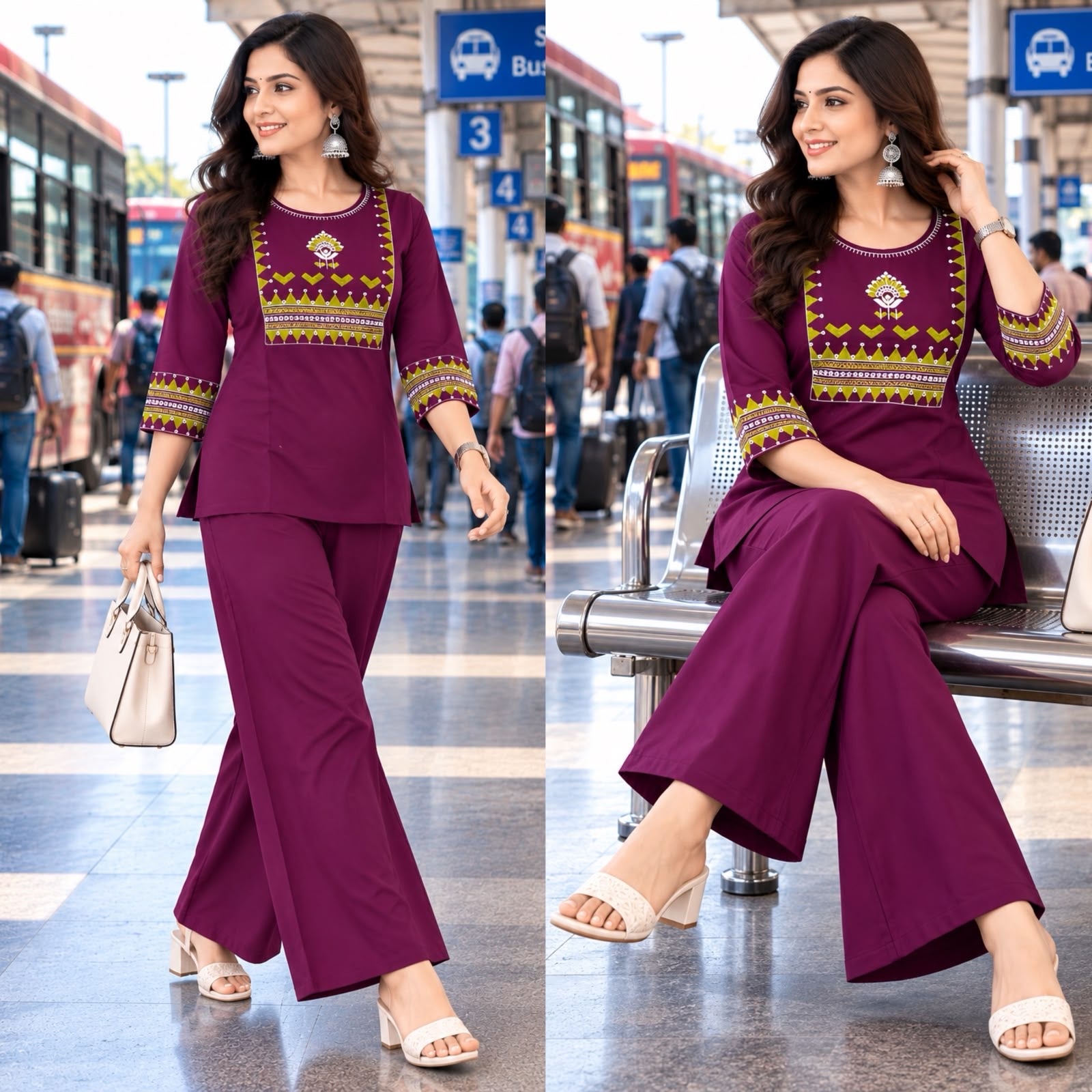 Premium Cotton Mirror Embroidered Co-Ord Set for Women
