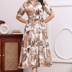 Chandramukhi Printed Rayon Slub Belted Maxi Dress