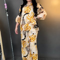 Yellow Printed Rayon Co-Ord Set for Women