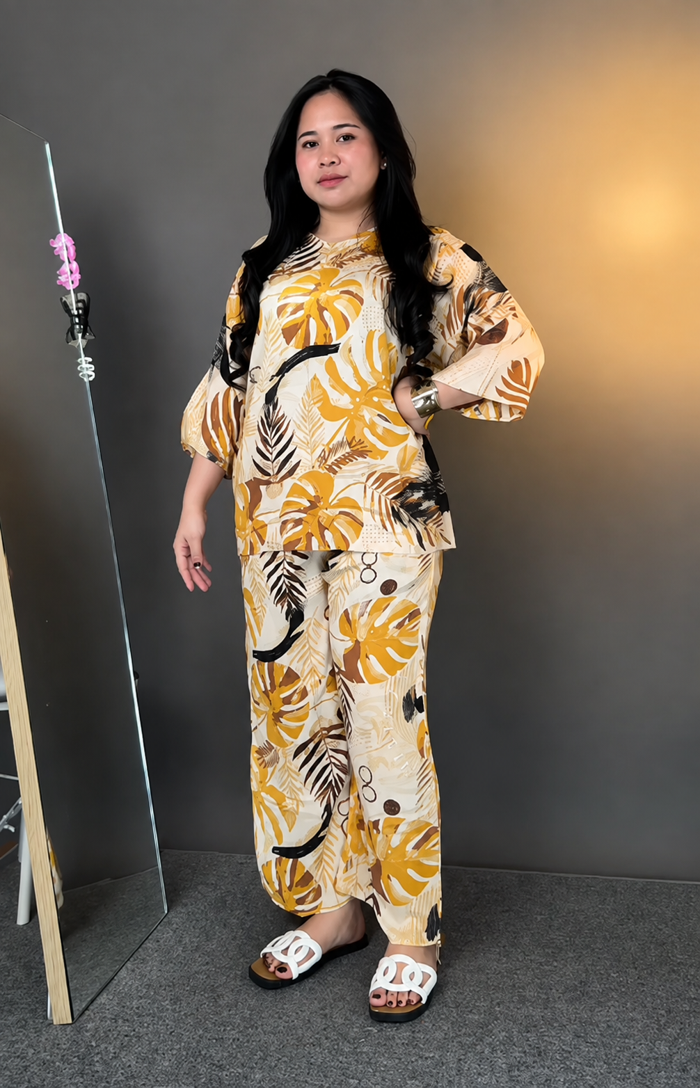 Yellow Printed Rayon Co-Ord Set for Women