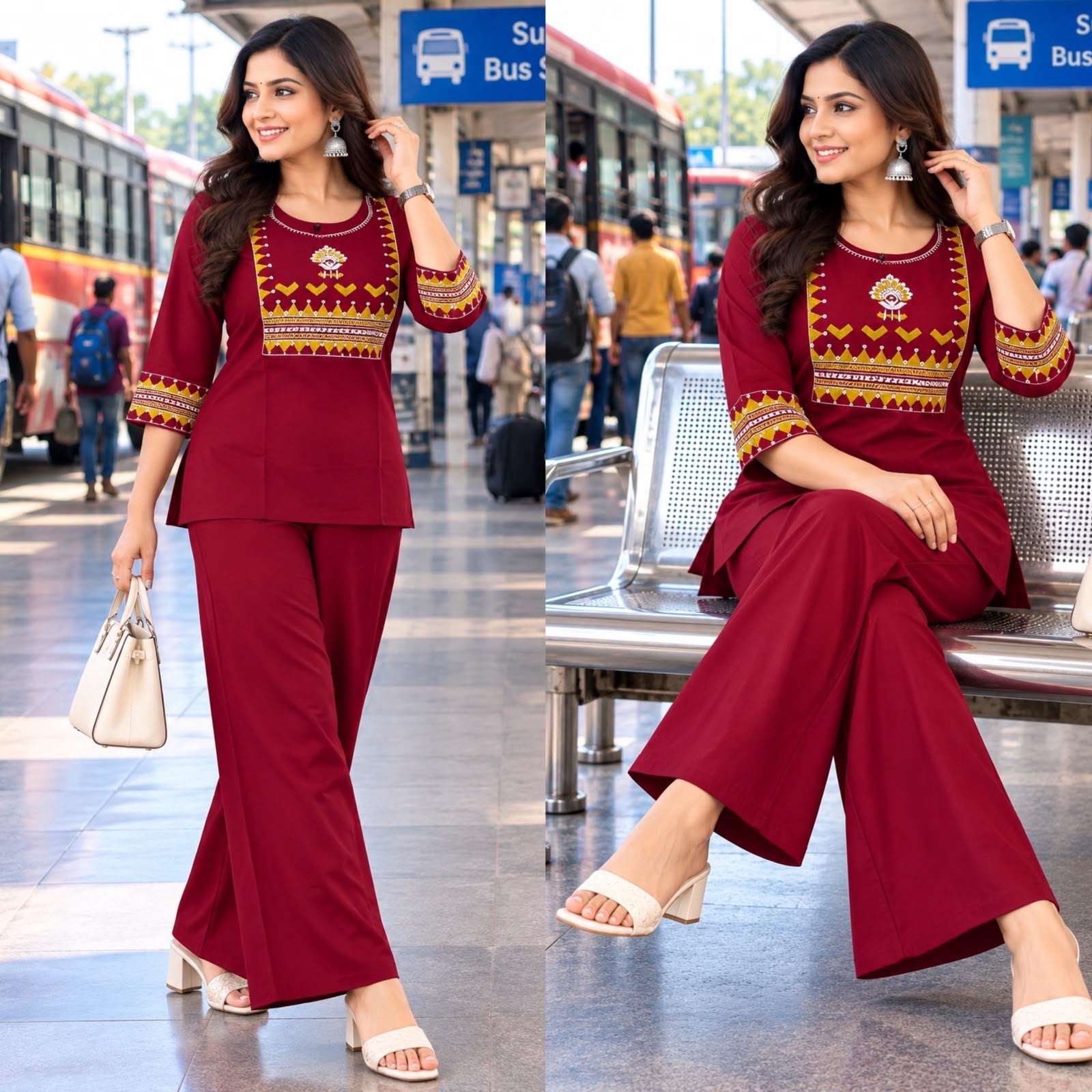 Premium Cotton Mirror Embroidered Co-Ord Set for Women