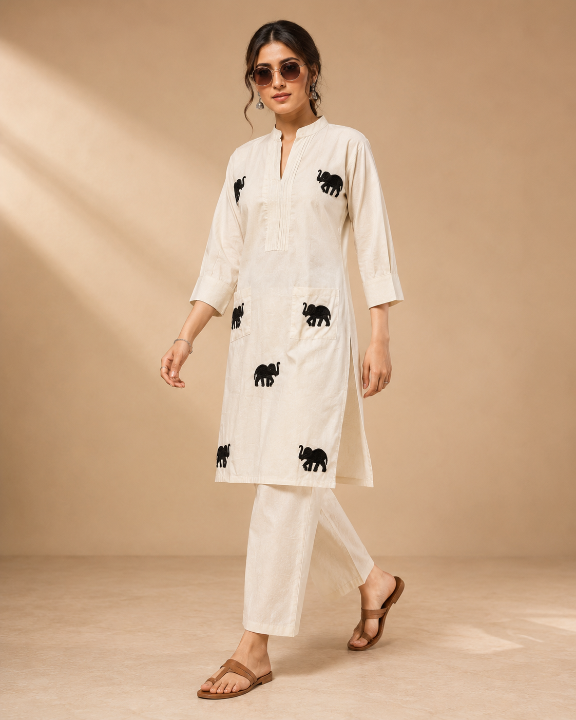 Off White Embroidered Khadi Cotton Co-Ord Set