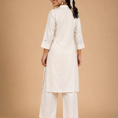 Off White Embroidered Khadi Cotton Co-Ord Set