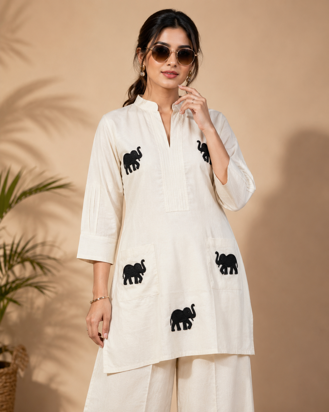 Off White Embroidered Khadi Cotton Co-Ord Set