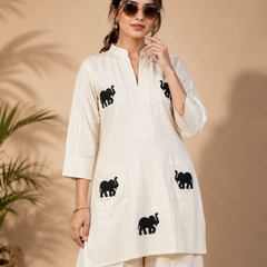 Off White Embroidered Khadi Cotton Co-Ord Set