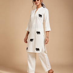 Off White Embroidered Khadi Cotton Co-Ord Set