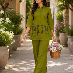 Embroidered Cotton Co-Ord Set