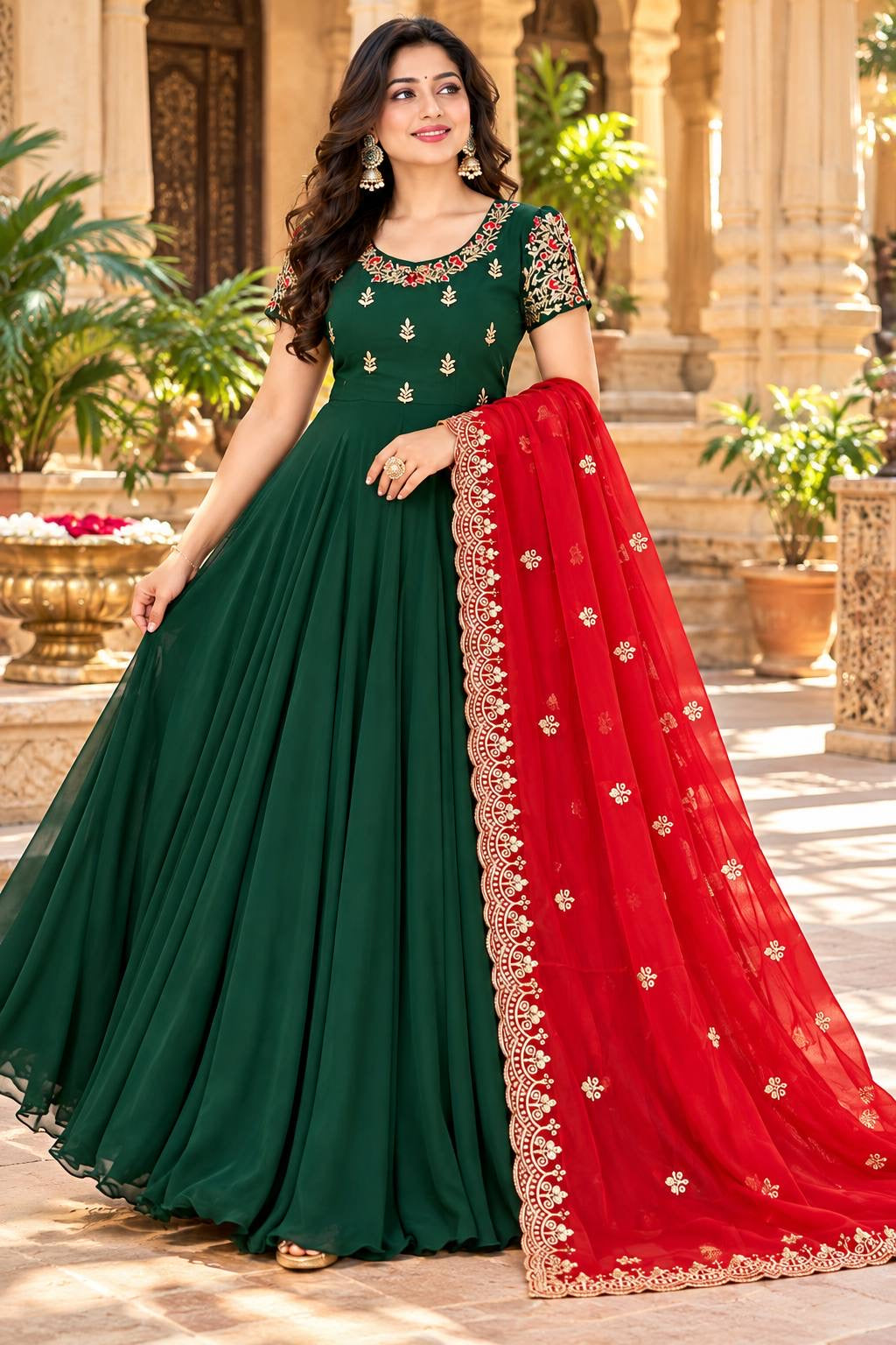 Designer Georgette Long Gown With Dupatta