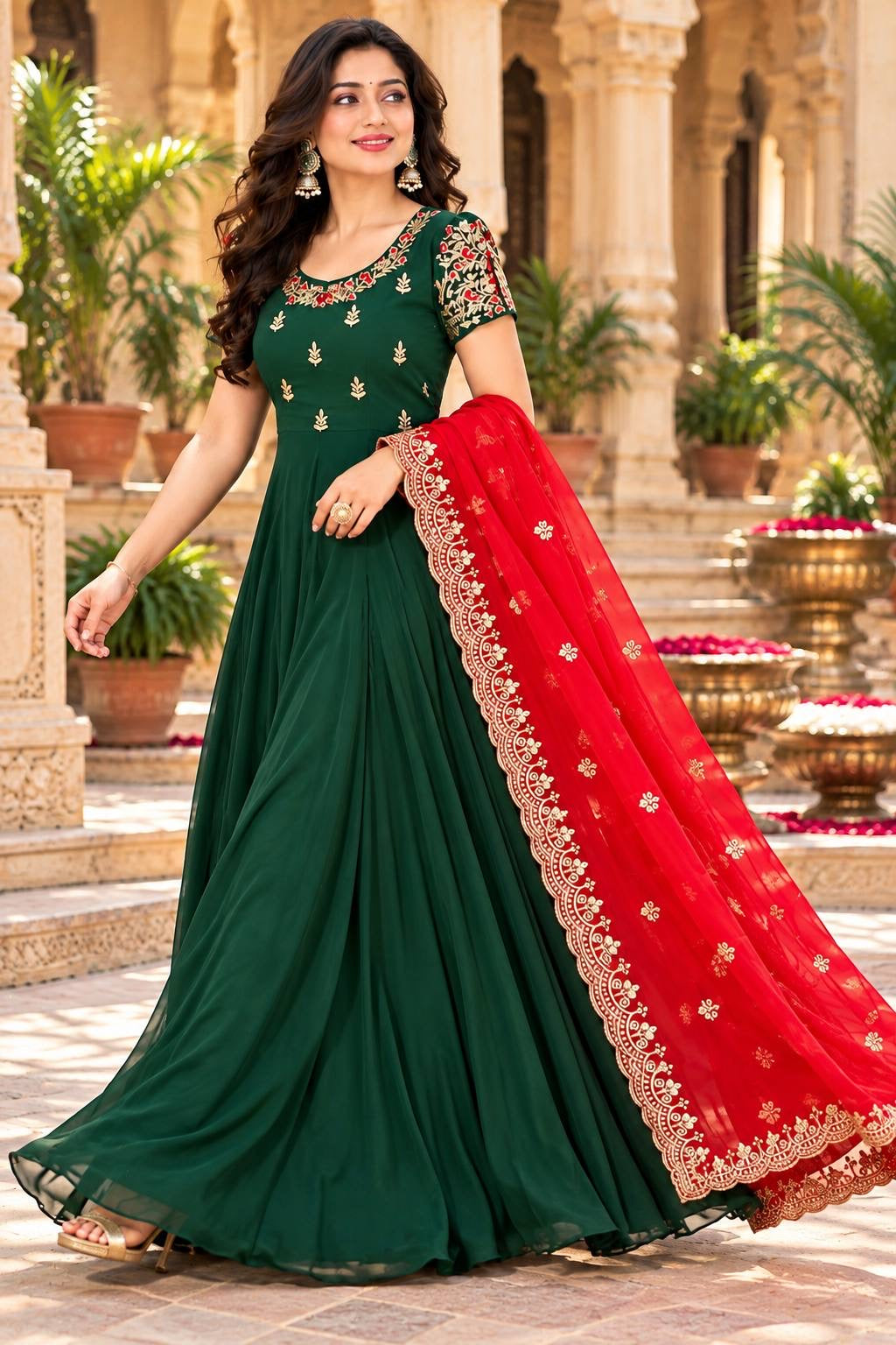 Designer Georgette Long Gown With Dupatta