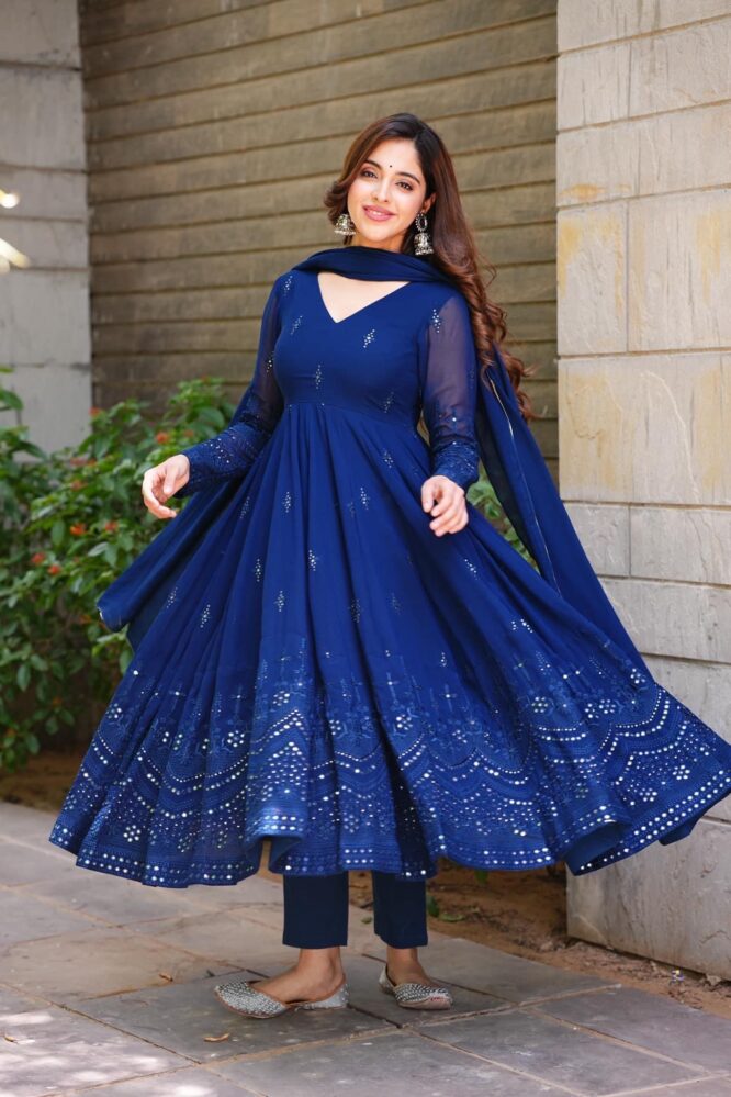 Embroidered Georgette Anarkali Set – Black & Blue