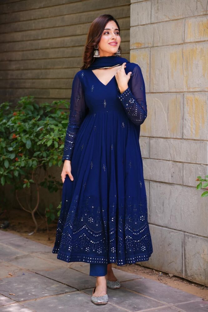 Embroidered Georgette Anarkali Set – Black & Blue