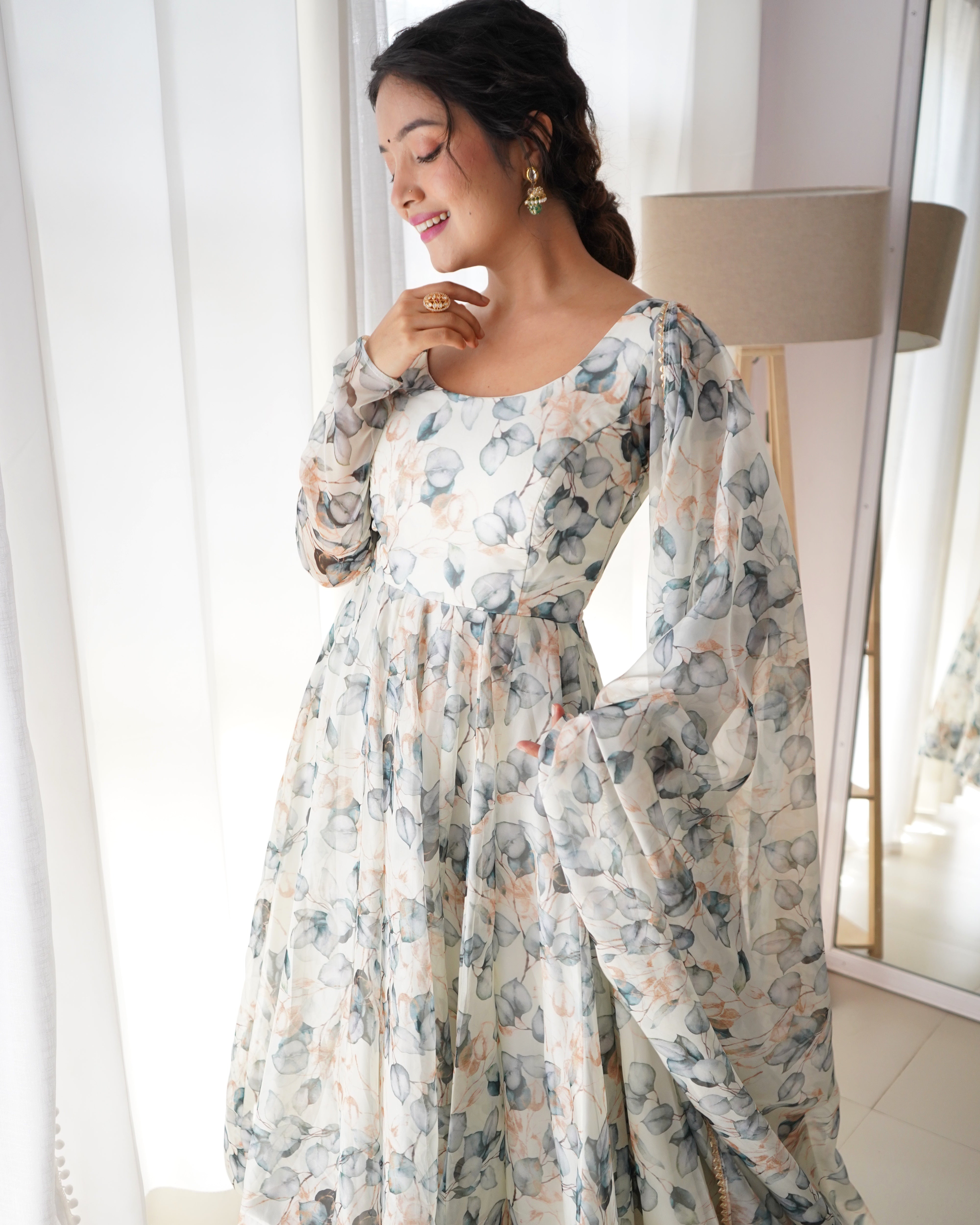 Pastel Floral Organza Silk Anarkali Suit Set