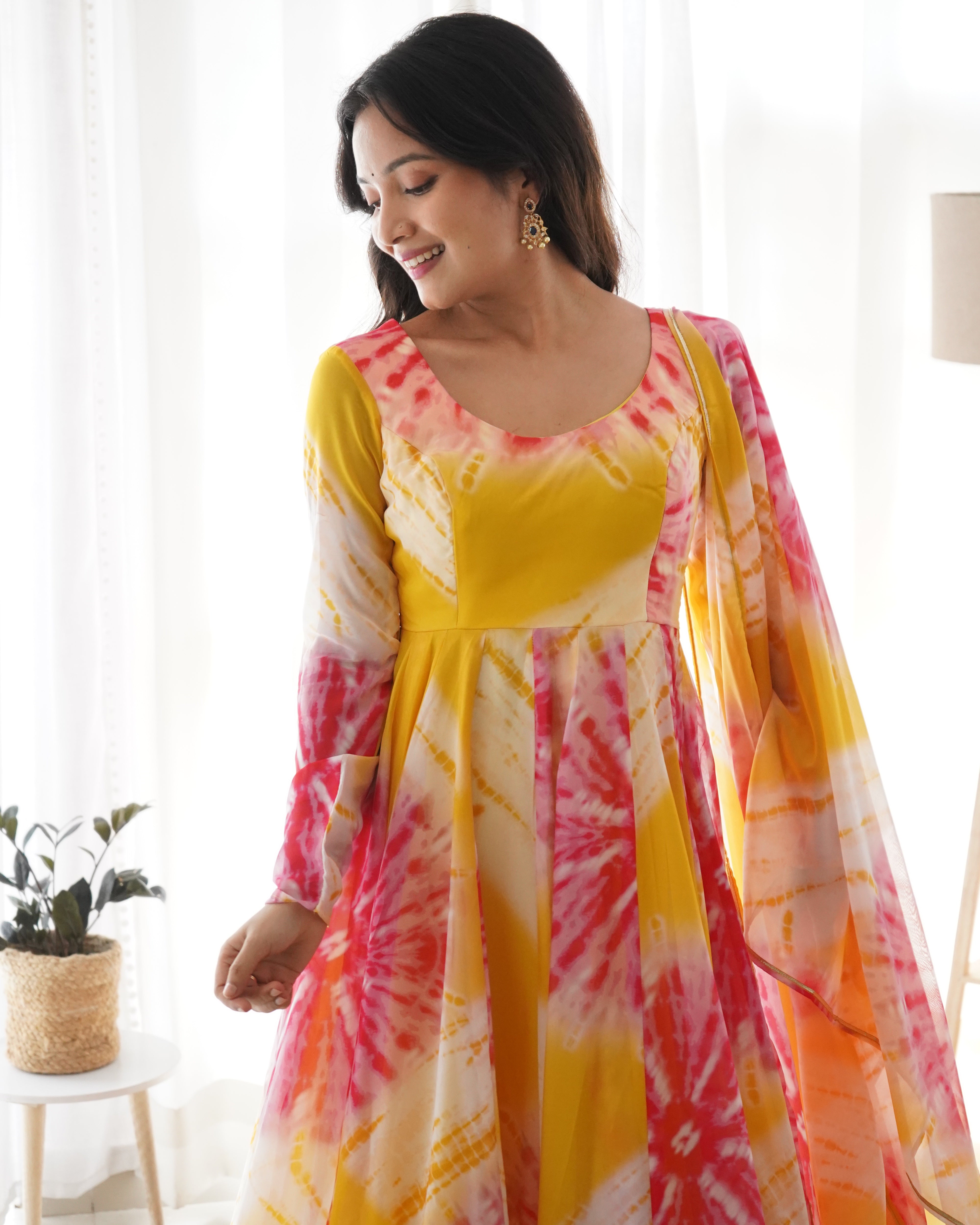 Tie-Dye Organza Silk Kali Cut Anarkali Set