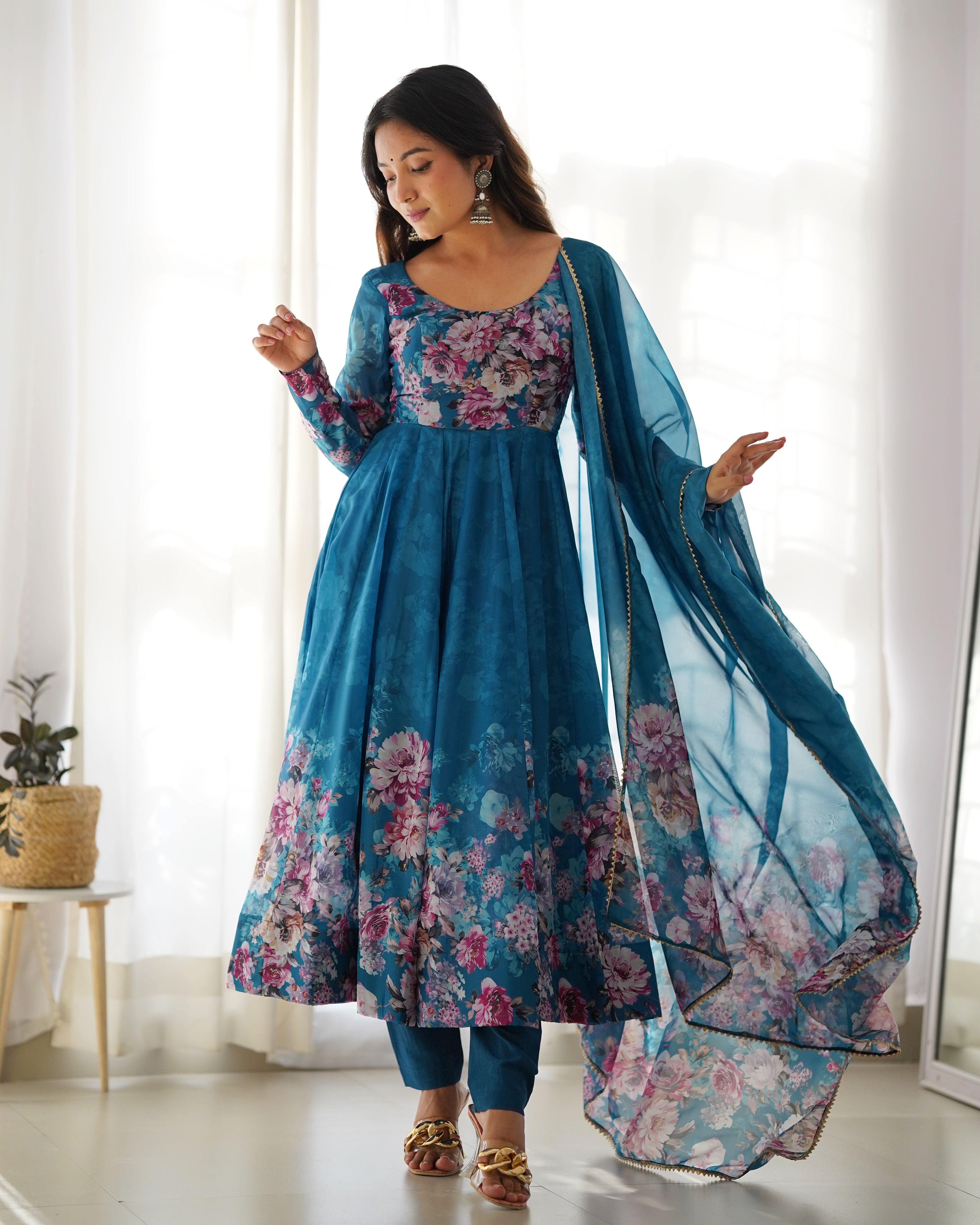Floral Organza Silk Anarkali Suit Set