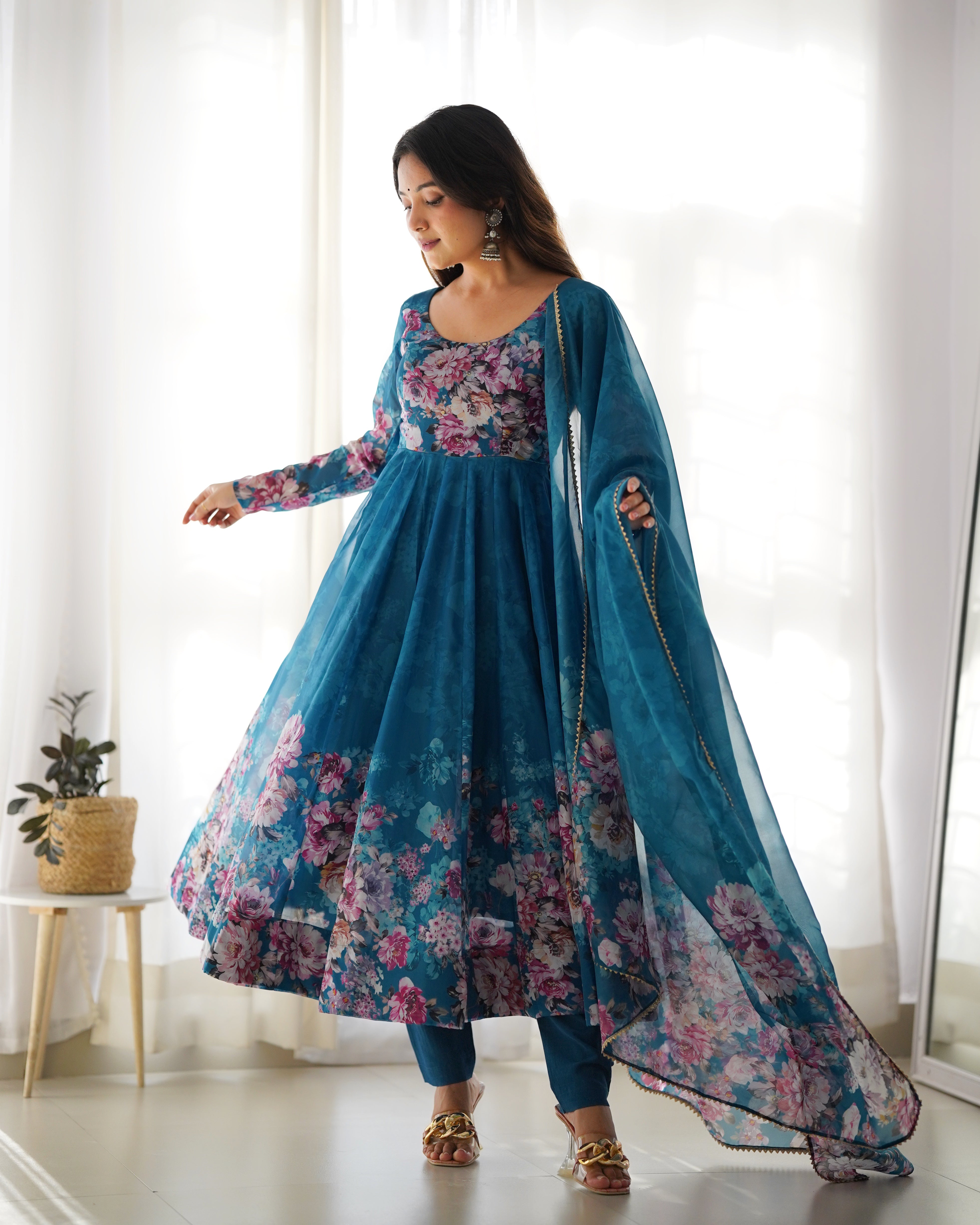 Floral Organza Silk Anarkali Suit Set