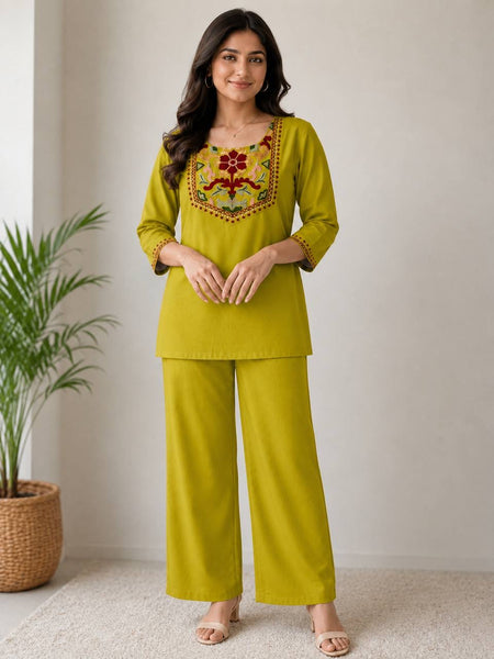 Olive Green Embroidered Co-Ord Set