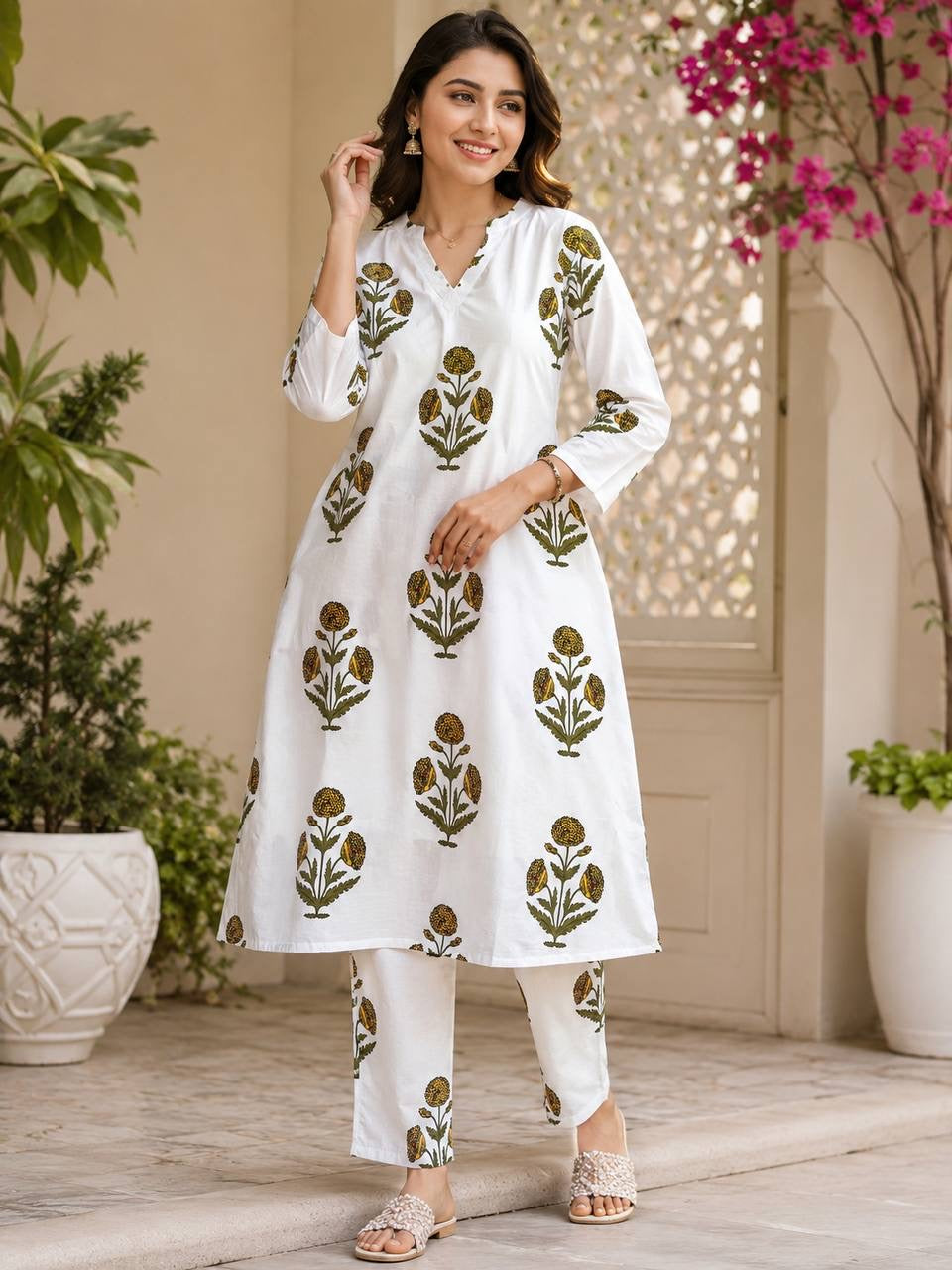 Ivory Bloom Printed Kurta Set