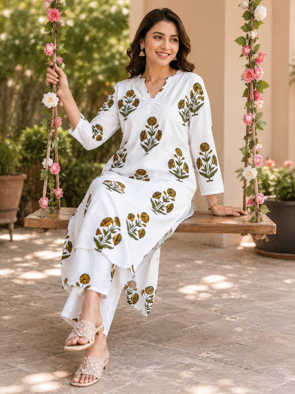 Ivory Bloom Printed Kurta Set