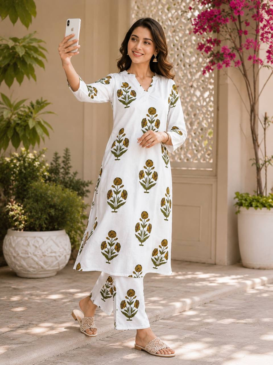 Ivory Bloom Printed Kurta Set