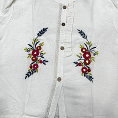Women's Khadi Cotton Hand Embroidered White Shirt Top