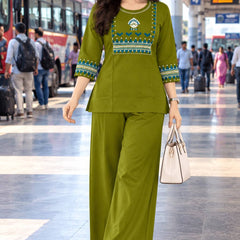Premium Cotton Mirror Embroidered Co-Ord Set for Women