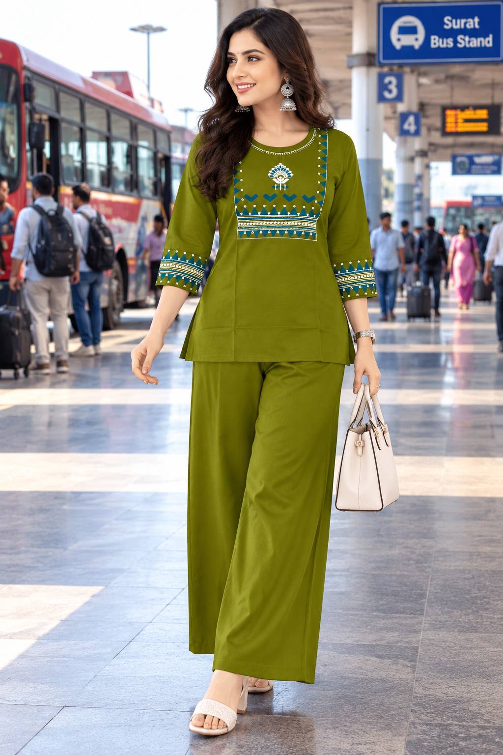 Premium Cotton Mirror Embroidered Co-Ord Set for Women