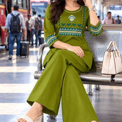 Premium Cotton Mirror Embroidered Co-Ord Set for Women