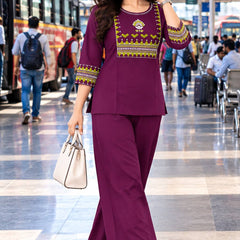 Premium Cotton Mirror Embroidered Co-Ord Set for Women