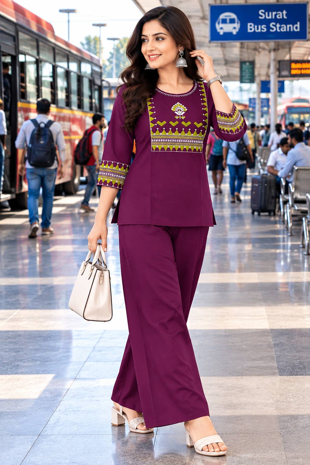 Premium Cotton Mirror Embroidered Co-Ord Set for Women