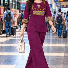 Premium Cotton Mirror Embroidered Co-Ord Set for Women