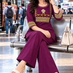 Premium Cotton Mirror Embroidered Co-Ord Set for Women