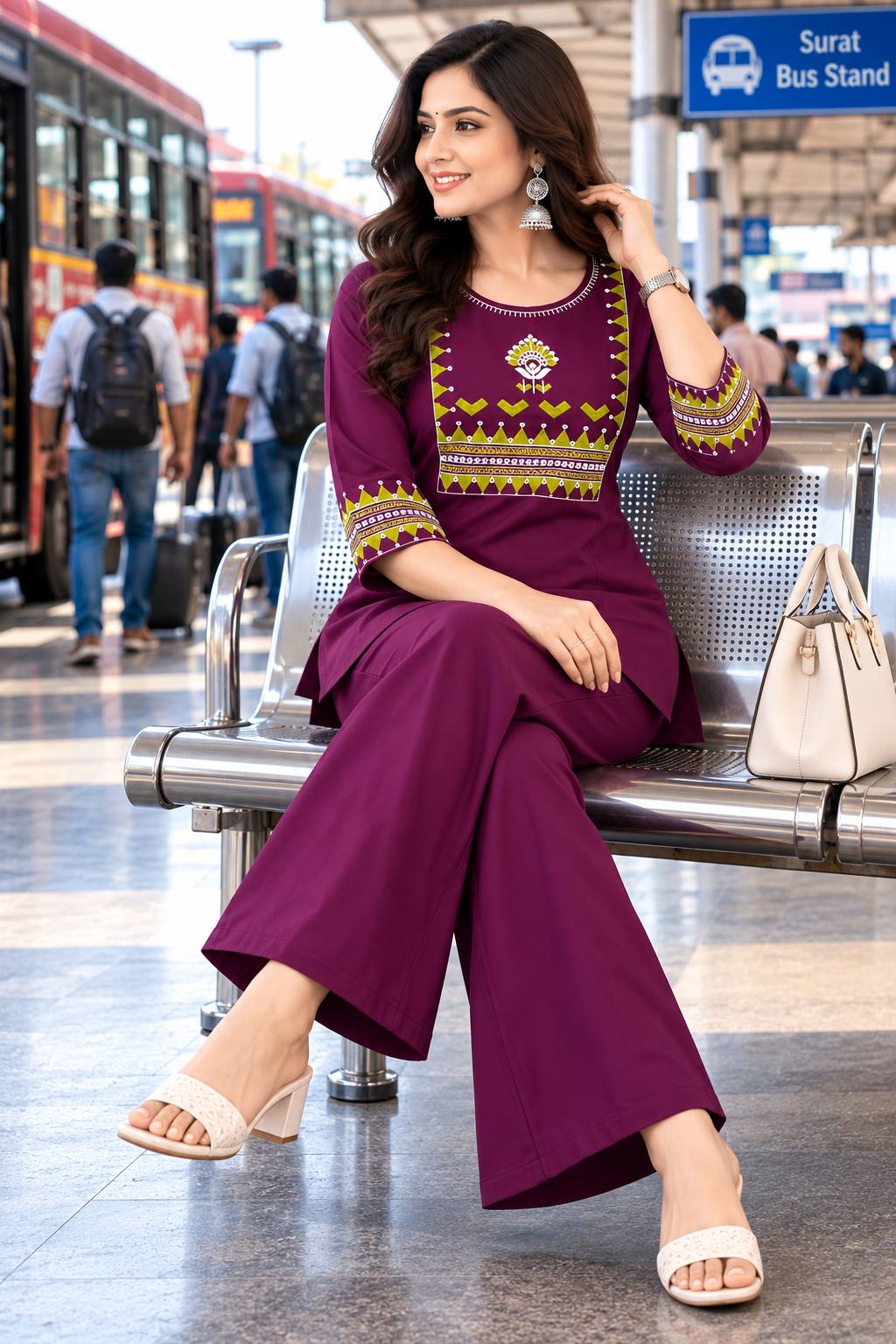 Premium Cotton Mirror Embroidered Co-Ord Set for Women