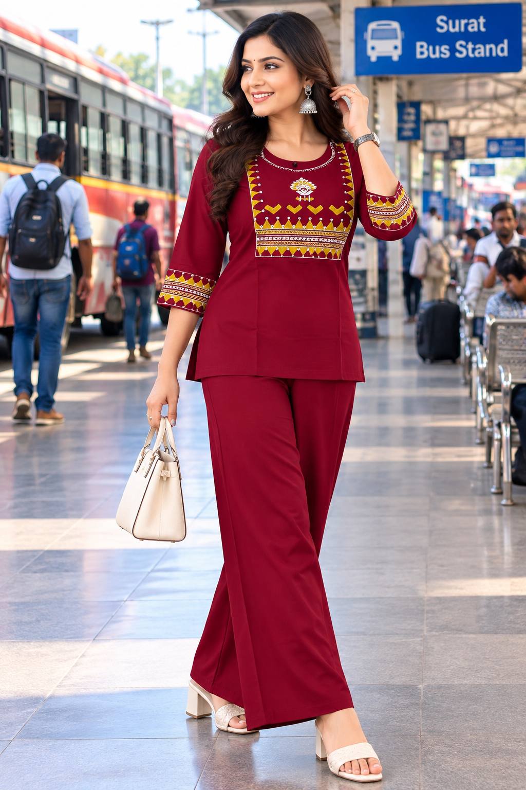 Premium Cotton Mirror Embroidered Co-Ord Set for Women