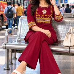 Premium Cotton Mirror Embroidered Co-Ord Set for Women