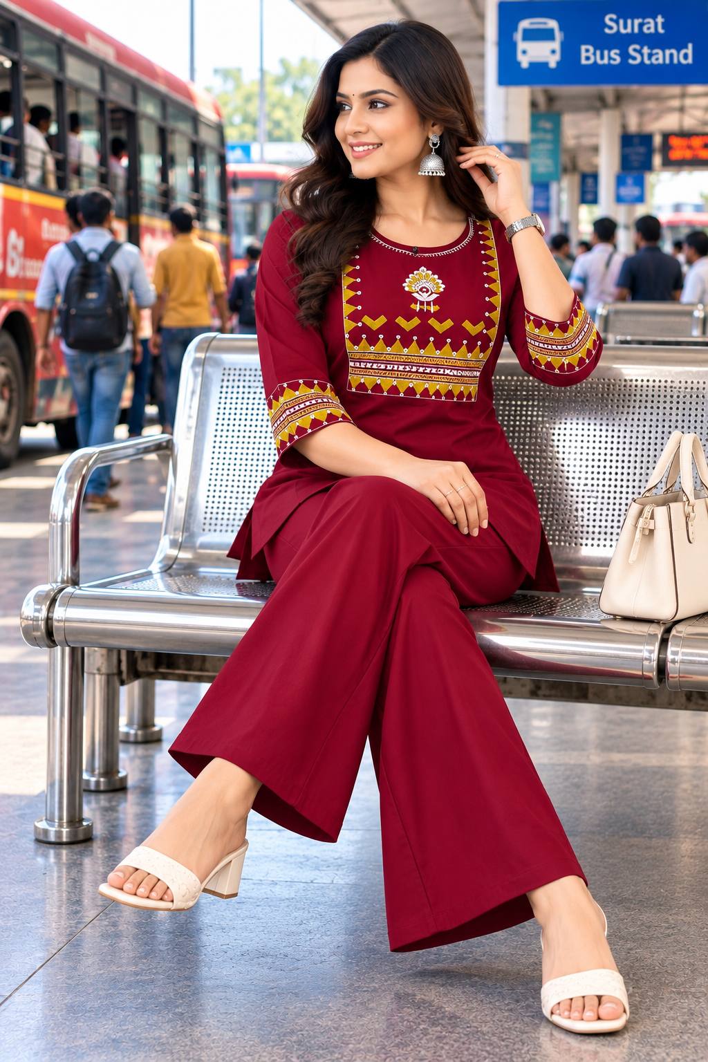 Premium Cotton Mirror Embroidered Co-Ord Set for Women